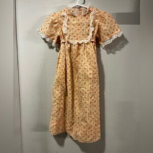 VTG Style Toddler Girls Peach Floral Dress Lace Collar Prairie Cottagecore 2T-3T